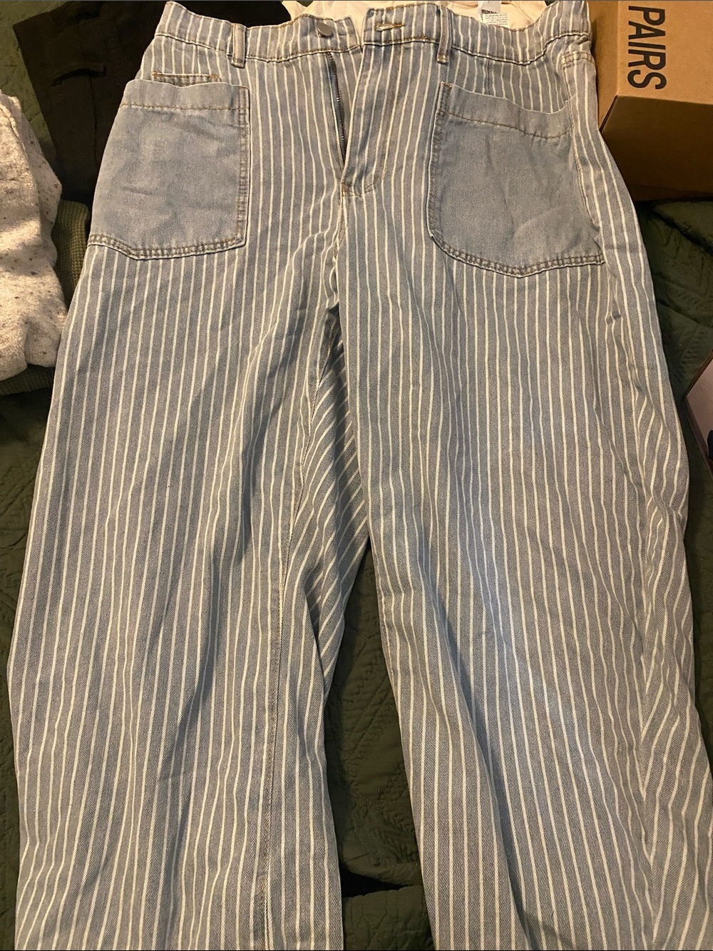 SHEIN Light Blue & White Striped Wide Leg Jeans